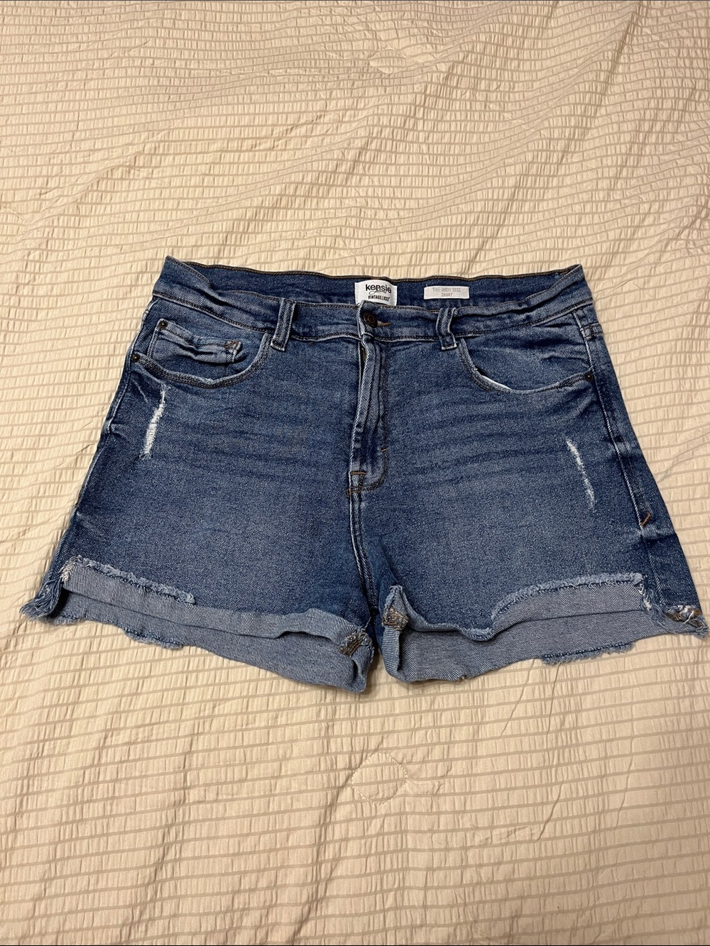 Kensie Dark Blue Rolled Hem Denim Shorts